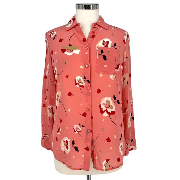 Talbots Floral Print Silk Blouse Pink Red Size SP - Picture 1 of 9